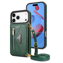 Lade das Bild in den Galerie-Viewer, Casekis Crossbody Strap Leather Magnetic Wallet Phone Case Green
