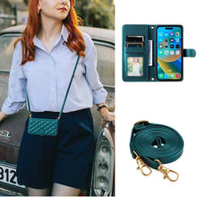 Lade das Bild in den Galerie-Viewer, Casekis 3 Card Leather Crossbody Wallet Phone Case Green
