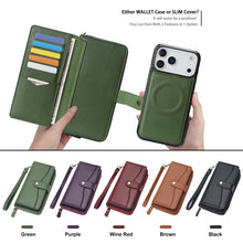 Load image into Gallery viewer, CASEKIS 2-in-1 Magnetic Detachable Wallet Case with RFID Blocking, 16 Card Slots &amp; Zipper Pocket Green
