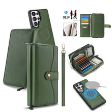 Load image into Gallery viewer, CASEKIS 2-in-1 Magnetic Detachable Wallet Case with RFID Blocking, 16 Card Slots &amp; Zipper Pocket Green

