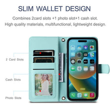 Load image into Gallery viewer, Casekis 3 Card Leather Crossbody Wallet Phone Case Mint Green
