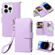 Load image into Gallery viewer, Casekis Cardholder Case with Wrist Strap,Compatible with MagSafe,Zipper Pocket,Purple
