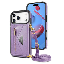 Lade das Bild in den Galerie-Viewer, Casekis Crossbody Strap Leather Magnetic Wallet Phone Case Purple
