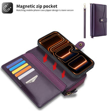 Load image into Gallery viewer, CASEKIS 2-in-1 Magnetic Detachable Wallet Case with RFID Blocking, 16 Card Slots &amp; Zipper Pocket Purple

