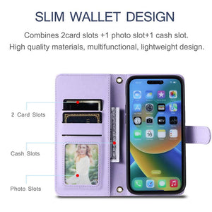 Casekis 3 Card Leather Crossbody Wallet Phone Case Purple