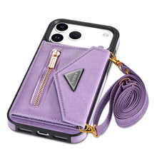 Lade das Bild in den Galerie-Viewer, Casekis Crossbody Strap Leather Magnetic Wallet Phone Case Purple
