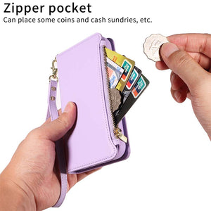 Casekis Cardholder Case with Wrist Strap,Compatible with MagSafe,Zipper Pocket,Purple