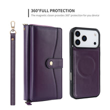 Load image into Gallery viewer, CASEKIS 2-in-1 Magnetic Detachable Wallet Case with RFID Blocking, 16 Card Slots &amp; Zipper Pocket Purple
