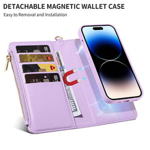 Load image into Gallery viewer, Casekis Cardholder Case with Wrist Strap,Compatible with MagSafe,Zipper Pocket,Purple
