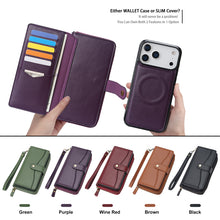 Load image into Gallery viewer, CASEKIS 2-in-1 Magnetic Detachable Wallet Case with RFID Blocking, 16 Card Slots &amp; Zipper Pocket Purple
