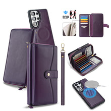 Load image into Gallery viewer, CASEKIS 2-in-1 Magnetic Detachable Wallet Case with RFID Blocking, 16 Card Slots &amp; Zipper Pocket Purple
