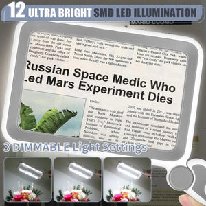 Rechargeable 5X Large Page Magnifier with Lightfor Reading