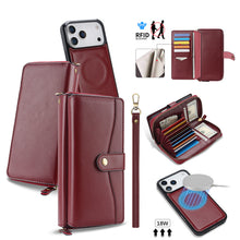 Load image into Gallery viewer, CASEKIS 2-in-1 Magnetic Detachable Wallet Case with RFID Blocking, 16 Card Slots &amp; Zipper Pocket Red
