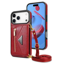 Lade das Bild in den Galerie-Viewer, Casekis Crossbody Strap Leather Magnetic Wallet Phone Case Red
