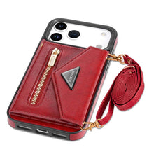 Lade das Bild in den Galerie-Viewer, Casekis Crossbody Strap Leather Magnetic Wallet Phone Case Red
