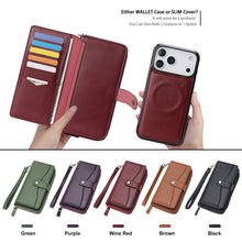Load image into Gallery viewer, CASEKIS 2-in-1 Magnetic Detachable Wallet Case with RFID Blocking, 16 Card Slots &amp; Zipper Pocket Red
