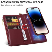 Lade das Bild in den Galerie-Viewer, Casekis Cardholder Case with Wrist Strap,Compatible with MagSafe,Zipper Pocket,Red Wine
