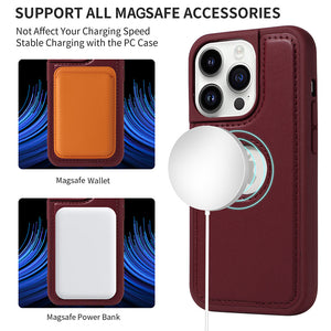 Casekis Cardholder Case with Wrist Strap,Compatible with MagSafe,Zipper Pocket,Red Wine