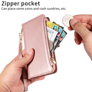 Casekis Cardholder Case with Wrist Strap,Compatible with MagSafe,Zipper Pocket,Rose Gold