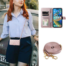 Load image into Gallery viewer, Casekis 3 Card Leather Crossbody Wallet Phone Case Rose Gold
