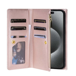 Casekis 7-Slot Foldable Crossbody Wallet Phone Case Rose Gold