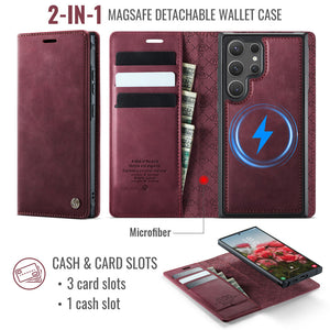 Casekis Leather Magnetic Flip Detachable Wallet Phone Case Red Wine