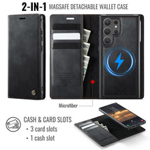 Load image into Gallery viewer, Casekis Leather Magnetic Flip Detachable Wallet Phone Case Black
