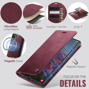 Casekis Leather Magnetic Flip Detachable Wallet Phone Case Red Wine