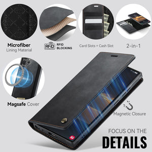 Casekis Leather Magnetic Flip Detachable Wallet Phone Case Black