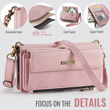 Load image into Gallery viewer, Casekis Crossbody Leather Wallet RFID Phone Case Pink
