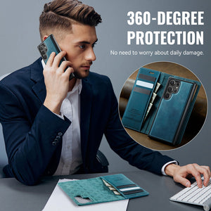 Casekis Leather Magnetic Flip Detachable Wallet Phone Case Blue Green