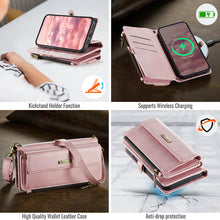 Load image into Gallery viewer, Casekis Crossbody Leather Wallet RFID Phone Case Pink
