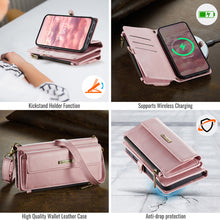 Load image into Gallery viewer, Casekis Crossbody Leather Wallet RFID Phone Case Pink
