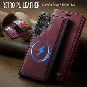 Casekis Leather Magnetic Flip Detachable Wallet Phone Case Red Wine