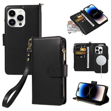 Load image into Gallery viewer, Casekis Cardholder Case with Wrist Strap,Compatible with MagSafe,Zipper Pocket,Black
