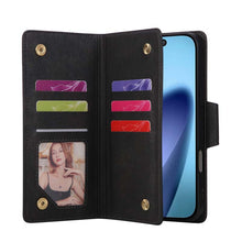 Load image into Gallery viewer, Casekis Studded Zip Leather Wallet Wristlet Phone Case Black
