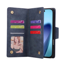 Load image into Gallery viewer, Casekis Studded Zip Leather Wallet Wristlet Phone Case Blue
