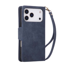 Load image into Gallery viewer, Casekis Studded Zip Leather Wallet Wristlet Phone Case Blue
