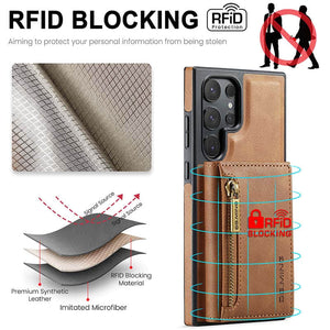 Casekis RFID Magnetic Detachable Leather Wallet Phone Case Brown