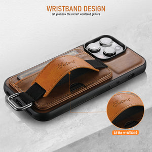 Casekis Card Holder Wrist Strap Phone Case Brown