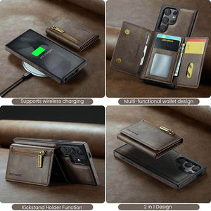 Casekis RFID Magnetic Detachable Leather Wallet Phone Case Coffee