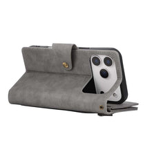 Load image into Gallery viewer, Casekis Studded Zip Leather Wallet Wristlet Phone Case Gray
