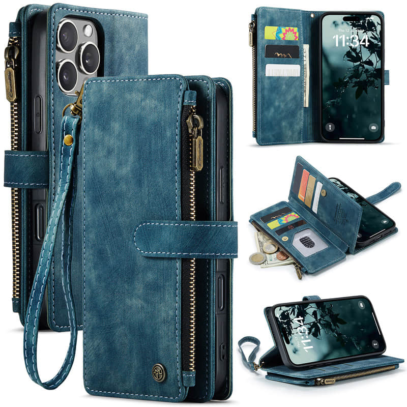 Casekis Leather Zipper Phone Case Blue