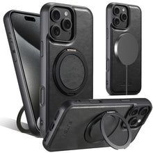 Load image into Gallery viewer, Casekis Magnetic Charging Rotating Stand Leather Phone Case Black
