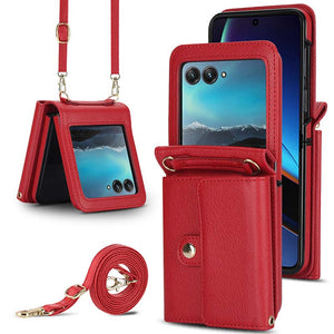 Casekis Moto Razr 40 Ultra Cardholder Crossbody Leather Phone Case Red