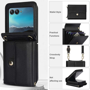 Casekis Moto Razr 40 Ultra Cardholder Crossbody Leather Phone Case Black