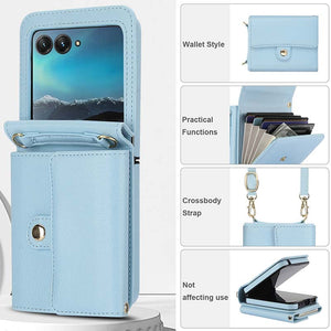 Casekis Moto Razr 40 Ultra Cardholder Crossbody Leather Phone Case Blue