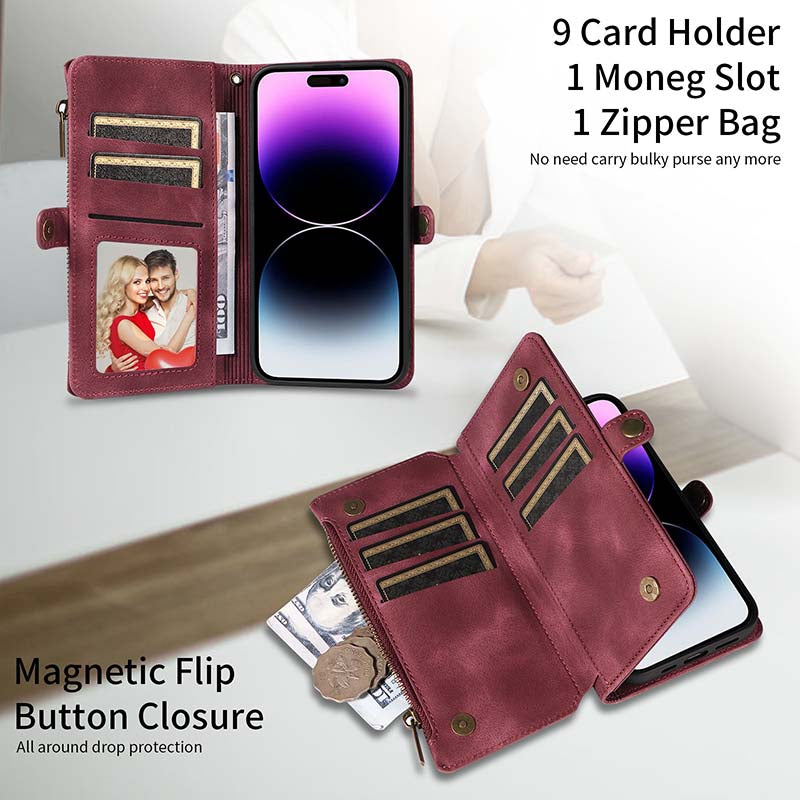 Casekis Zipper RFID Wallet Phone Case Red Wine