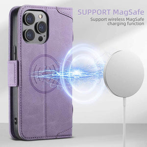 Casekis Leather Wallet Phone Case compatible with MagSafe Purple