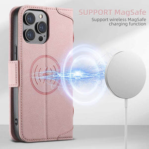 Casekis Leather Wallet Phone Case compatible with MagSafe Pink